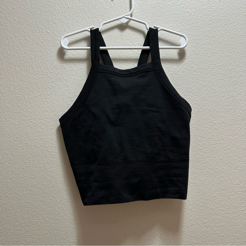 Aurora ribbed high neck v back tank